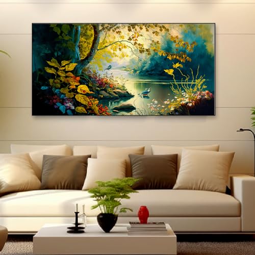 DEKORSTATION Vintage Landscape Forest Painting with Lake Plants|C...