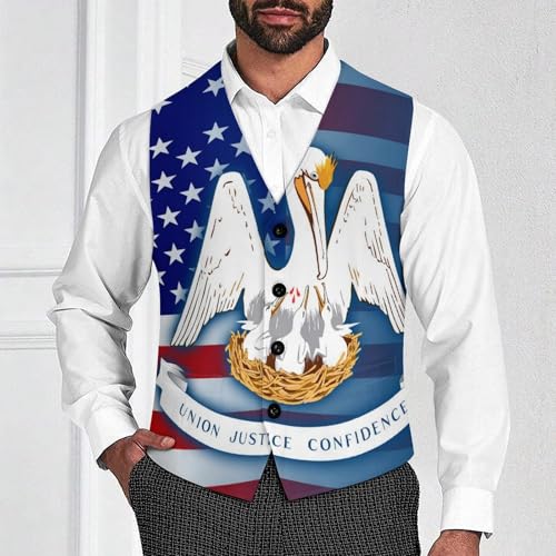U.S.A And Louisiana State Flag Trendy Vest Suit for Men V Neck Formal Dress Waistcoat Vests Business Slim Fit4