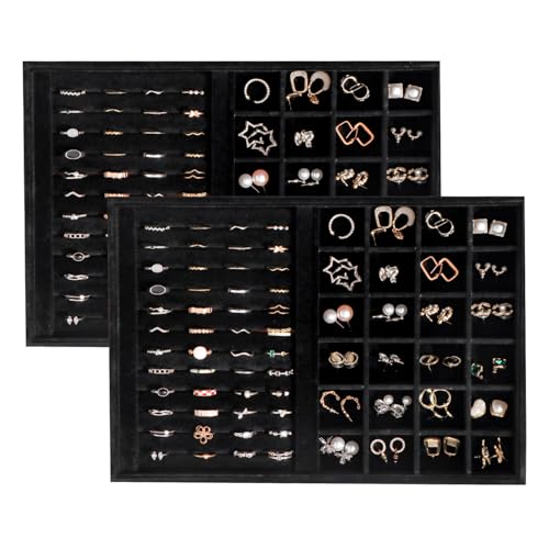 Image of Large Velvet Jewelry Tray Display Drawer Inserts 2 Pack
