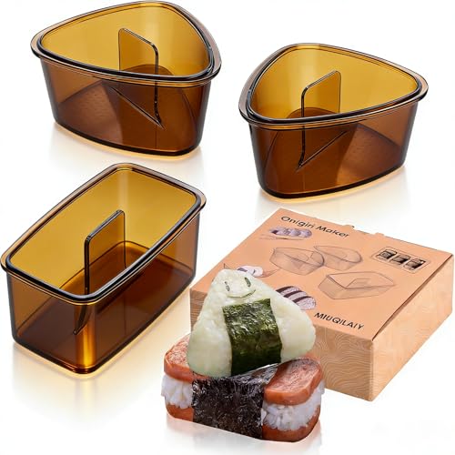Image of 3PCS Clear Amber Onigiri Rice Ball Mold Maker Kit, Musubi Press, Triangle Sushi Press for Kid Lunch Bento, Non-stick, BPA-Free