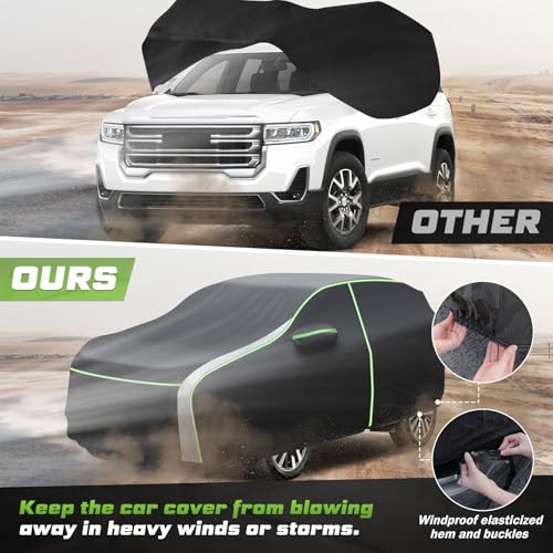 Image of Mixsuper Liner Car Cover for GMC Acadia 2007-2026, Waterproof Car Cover Accessories for Acadia with Zipper Door, Windproof Straps, Reflective Strips, Anti-UV, All Weather