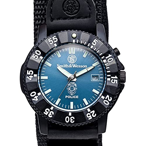 SMITH & WESSON Tactical Men’s Police Watch, Blue Face with Backlight, 3ATM Water Resistant, Precision Quartz, Scratch Resistant, 40mm, Great Military Watch for Police Personnel, Outdoors3