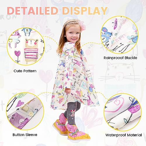 Image of LAMA Kid's Rain Poncho with Hooded, Reusable Waterproof Girl Rain Jacket, Lightweight Boy Girl Cute Rain Poncho for 3-7 Year