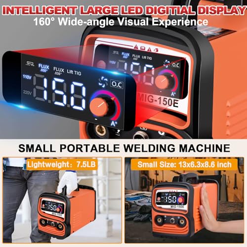 GNI Flux Core MIG Welder/Stick Welder/Lift TIG 3 IN 1 Welding Machine, Synergy 150A MIG Welder 110V, IGBT Inverter Welder Machine with Large LED Display, MINI Portable Gasless MIG Welder - Image 4