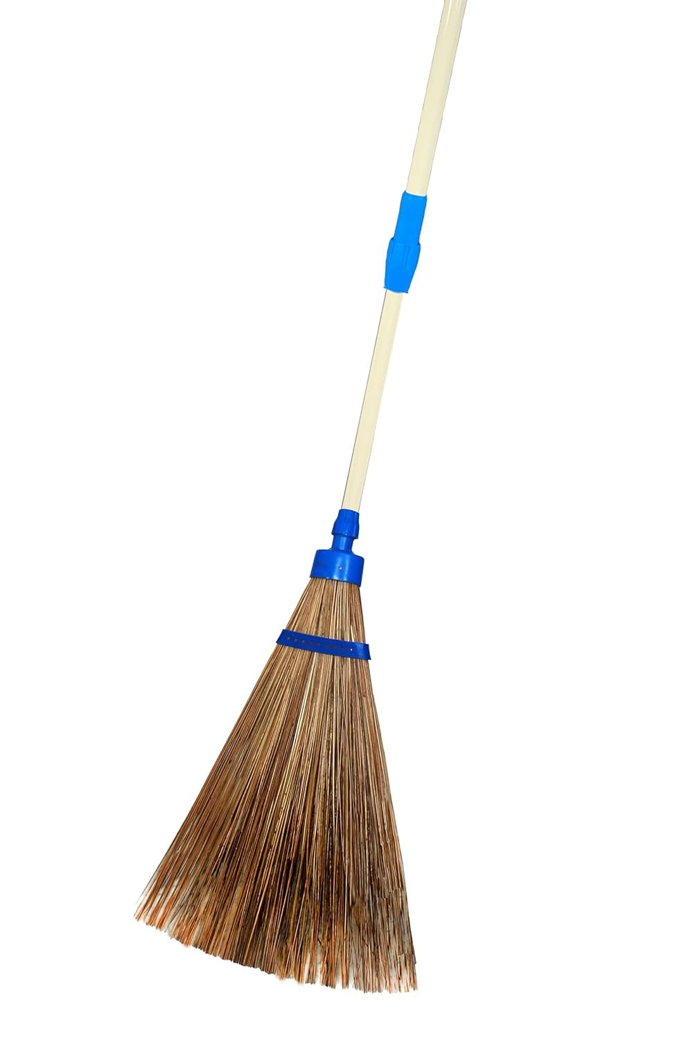 HATAKI Garden Broom, Natural Coconut Stick Outdoor Broom with 4 ft Telescopic Length Adjustable Metal Handle,Leaf and Debri Removal Tool I for Lawn, Yard and Garden Cleaning,Pack of 1