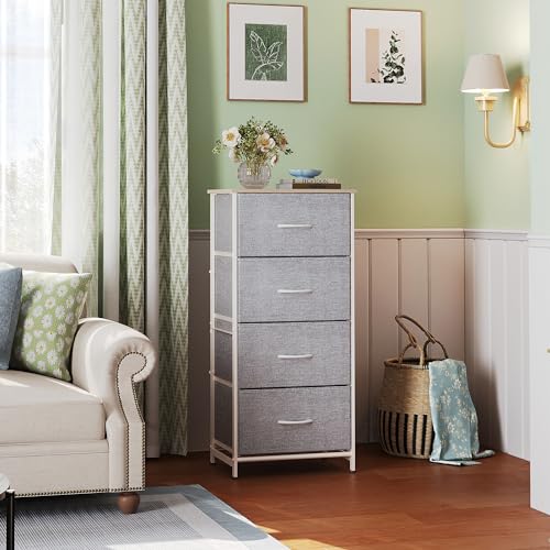 Image of WLIVE 4 Drawers Dresser for Bedroom, Light Grey Fabric Clothes Storage Organizer Unit, Dresser for Hallway, Entryway, Closets, Sturdy Steel Frame, Wood Top