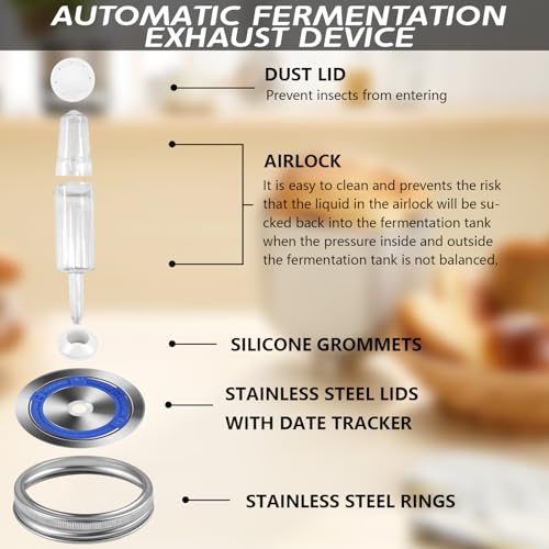 Kit de fermentation pour sas d'eau Artcome de 22 pièces pour bocaux Mason jar à large ouverture - 7