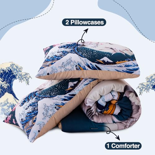 Btargot JGHUA-43 Japanese Style Comforter Set Twin Size,Cherry Blossoms Crane Printed Decor Bedding Set thumb #7