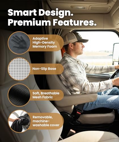 Image of Everlasting Comfort Car Seat Cushion for Driving - Orthopedic Car Cushion for Office, Travel, Gaming Chair Memory Foam Driver Booster for Short People, Non-Slip, Washable Cover, Back & Sciatica Relief