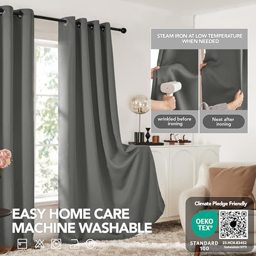 Image of Deconovo Solid Room Darkening Curtains Thermal Insulated Blackout Curtains Grommet Blind Curtains for Living Room 52W x 63L Inch Light Grey 1 Pair