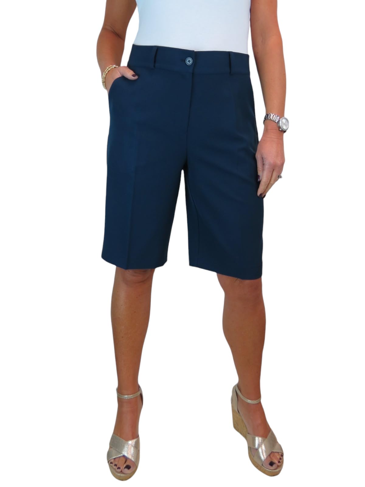 Paulo Due Women's Navy Smart Pleated Tailored Shorts In Size 22