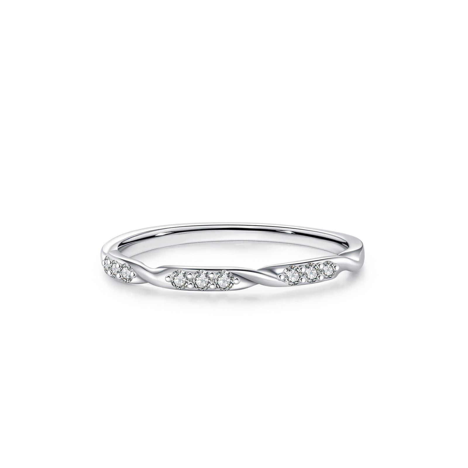 Joyas Anillos Mujer Anillos Mujeres Pequeños Dedos Clásicos Diseño Trenzado con Diamantes Redondos Oro Blanco 14K Talla 54 (17.2)