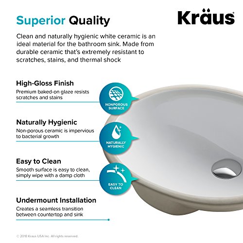 Kraus Kcu-211 Ceramic Undermount Oval Bathroom Sink, 17.91 X 14.76 X 7.5 Inches, White #TOP6