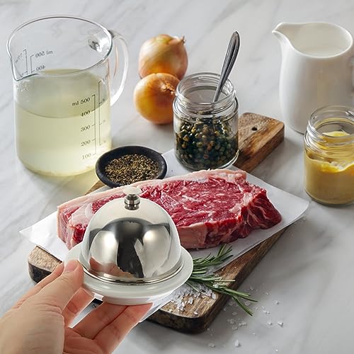 Doitool Cheese Dome Cover Butter Dish Ceramic Butter Plate With Stainless Steel Lid Farmhouse Butter Keeper Container Cheese Plate Mini Cake Stand For Home Restaurant Cheese Dome Cover #TOP7