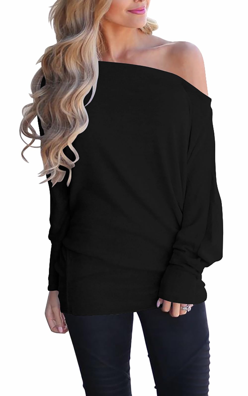 Women's Off Shoulder Long Sleeve Oversized Pullover Sweater Knit Jumper Loose Tunic Tops