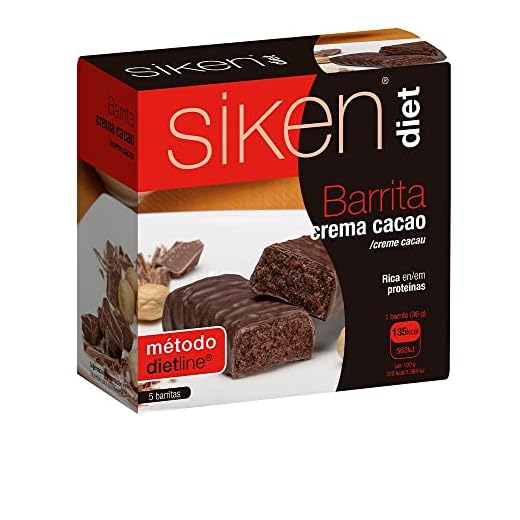 Siken Diet - Barrita Sabor Crema de Cacao con Proteínas y Baja en Calorías para Controlar tu Peso - Estuche con 5 barritas de 36g, 180 g