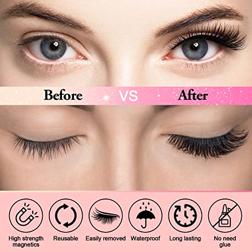 Magnetic Eyelashes,5 Pairs 3D Eyelashes Natural Look Waterproof Reusable Magnetic Eyelash Kit, Magnetic Eyeliner Lashes, False Magnetic Eyelashes,Magnetic Eyeliner Kit By Segenaor #TOP4