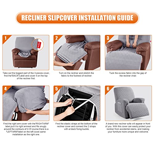 Image of VANSOFY Recliner Chair Cover, 3-Pieces Stretch Recliner Covers for Recliner Chair Soft Reclining Chair Slipcover Furniture Protector for Dogs Cats(Light Gray)