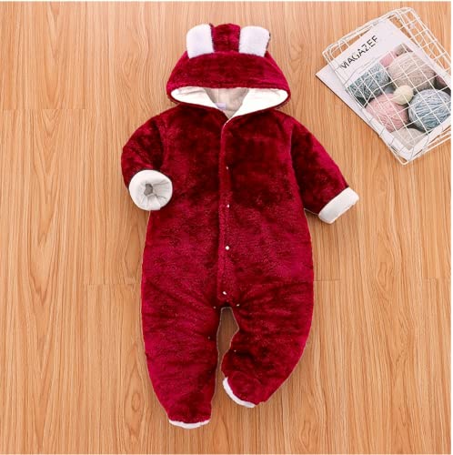 Image of BRANDONN Unisex Baby Flannel Reversible Jumpsuit Panda Style Cosplay Clothes Bunting Outfits Snowsuit Hooded Romper Outwear (Maroon, 9-12 Months)