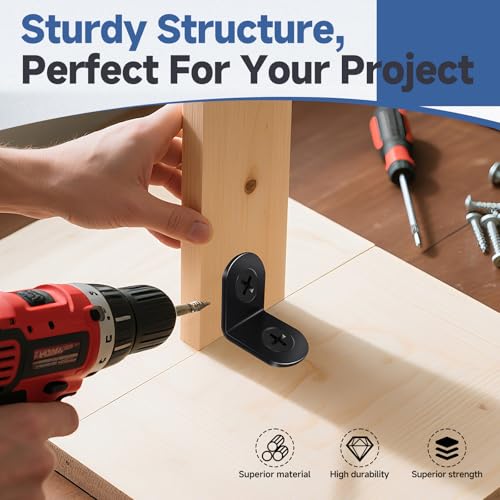 Image of 40PCS L Bracket Corner Brace Set, Stainless Steel Corner Bracket | Black Small Right Angle Bracket, Metal Corner Brackets for Wood Shelves, Furniture Cabinet Drawer, 80 Screws, 0.79 x 0.79 in