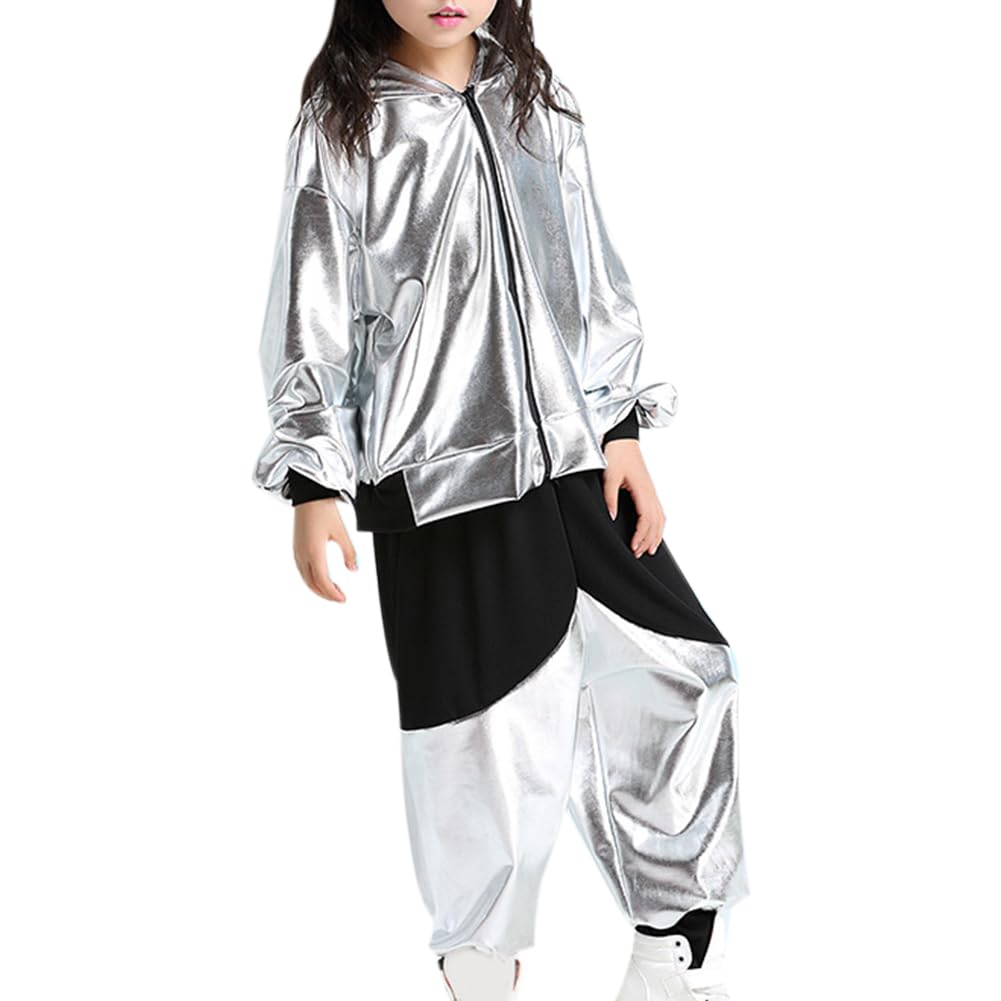 Niñas 2pcs Ropa Hip Hop Traje Niños Street Dance Traje Niños Lentejuelas Moderna Ropa de Jazz Top Pantalones Danza Conjuntos de Trajes (tallas pequeñas)