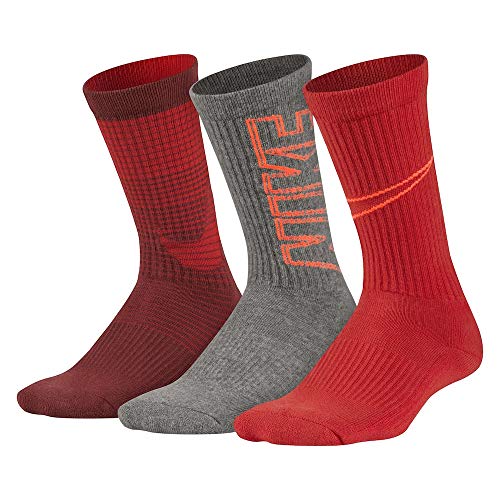 Nike Boy's Performance Cushioned 3-Pack Crew Socks Small (3Y-5Y) Red Gray