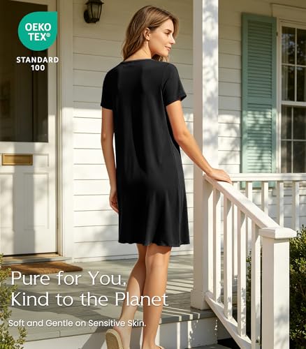 Image of NACHILA Nightgowns for Women-Viscose Made from Bamboo, Pleated Sleepwear.