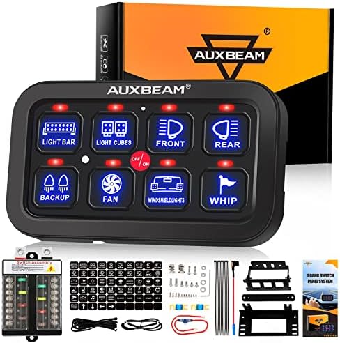 Auxbeam 8 Gang Switch Panel BB80 Universal Circuit Control System Relay Box Automatic Dimmable Panel Switch Box LED On-Off Switch Pod Universal for Car Truck Offroad ATV SUV-Blue, 2 Year Warranty