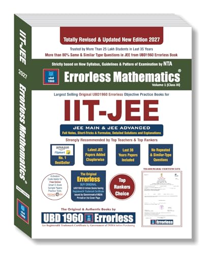 Image of UBD1960 Errorless Mathematics for IIT-JEE (MAIN & ADVANCED) as per NTA (Paperback+Smart E-book)Updated New Edition 2027 (2 volumes) Original Errorless Self Scorer Book with Trademark Certificate
