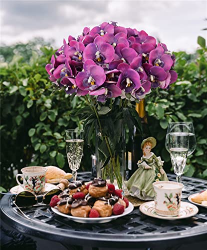 Sdeerit 24" Purple Phalaenopsis Orchid Artificial Flower, 6 Pcs Faux Purple Orchid Real Touch Latex Artificial Orchids Faux Orchid Fake Orchid For Home Office Wedding Decor (Purple) #TOP4