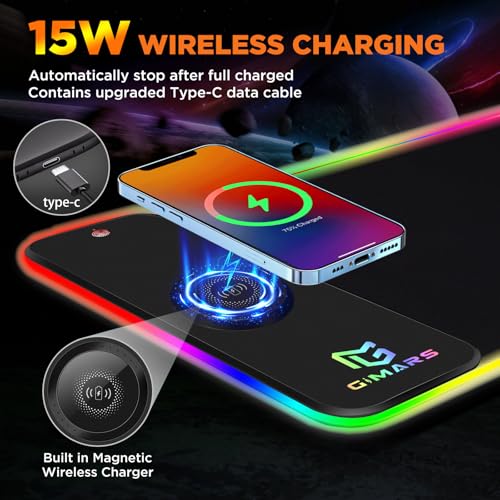 Gimars RGB Gaming Mouse Pad,15W Wireless Charging Mousepad