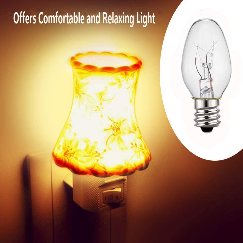 9-Pack,7 Watt Salt Lamps and Night Light Replacement Bulbs, Crystal Clear Glass,C7/7 Watt/120 V/45 Lumen,E12 Candelabra Base Long Life Incandescent Bulbs