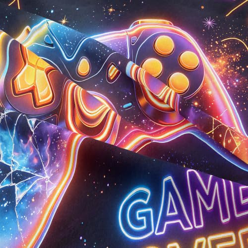 Image of NINENINE Gamer Controller Comforter Sets, Neon Galaxy Gaming Bedding 5PCS Full Size Comforter Sets for Teen Boys Gamers (1Comforter, 1Flat Sheet, 1Fitted Sheet, 2Pillowcases)