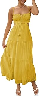 Women's Spaghetti Strap Maxi Dress Summer Sleeveless Side Cut Out Dress Casual Boho Backless Flowy Long Dresses - Buy now