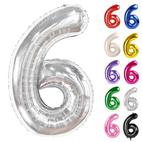 Sliver Number 6 Balloon 40 Inch - 6th Balloon Number Birthday Decorations