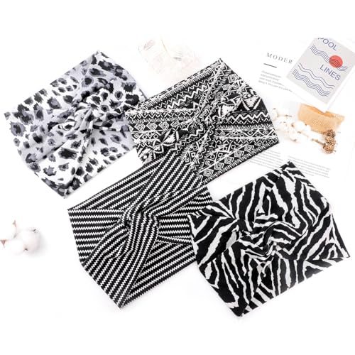 Image of DRESHOW 4 Pack Turban Headbands for Women Wide Vintage Head Wraps Knotted Cute Hair Band Accessories