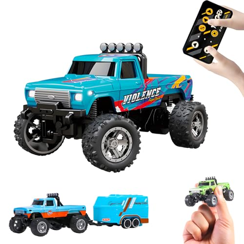 Image of BINGONE Mini Rc Truck,1:64 Scale Monster Truck Remote Control Car with Lights, 2.4Ghz Remote Control, Mini Alloy Monster Truck Rc, Speed /Steering Adjustable