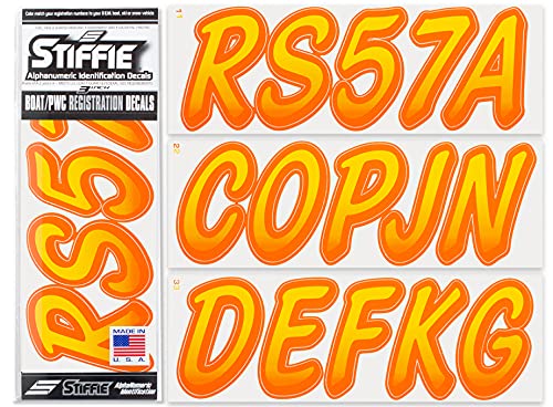Image of STIFFIE Whipline Yellow /Orange 3 inch Boat & PWC Registration Decals • Numbers Letters Stickers