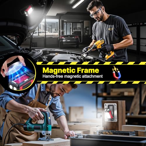 Image of Magnetic Work Light Rechargeable Flashlight Portable Led Work Light 7 Flashlight Modes with Rotatable Stand Magnetic Base Type-C Charging for Car Reparing Camping Emergency Hunting Pack of 2