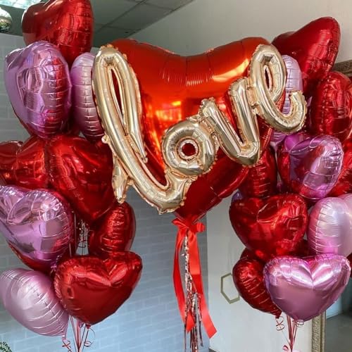 Image of Biapian Foil Heart Balloons Red, 10PCS Red Heart Shape Balloons, Valentines Balloons 18inch Red Foil Balloons for Helium Valentine Decorations for Valentines Day, Wedding, Anniversary Decoration
