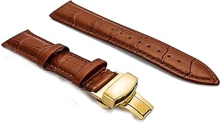 18mm Genuine Leather Watch Band Strap Fits ACCUTRON Tan Deployment Yellow Buckle-1