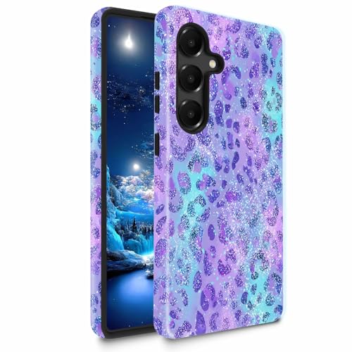 Bxgolkgd TPU+PC Phone Case for Galaxy S25/S24 5G 6.2",Dual Layer Shockproof Protective Cover,Anti-Fall Rugged Shell for Men Women,Purple Leopard Glitter