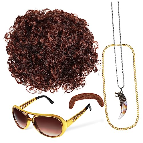 Didiseaon 1 Set Kläder Afrika Rekvisita Kedja Disco Peruk För Män Set Afro Peruk Smink Skägg 70-Tal Kostym Tillbehör Tillbehör Cosplay Kostym Tillbehör Bal Solglasögon