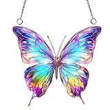 Sonnenfänger Schmetterling, Butterfly Sonnenfänger Fenster aus Acryl, Fensterdeko Hängend mit Kette, Schmetterling Deko für Fenster, Terrasse, Wand, Haus & Garten