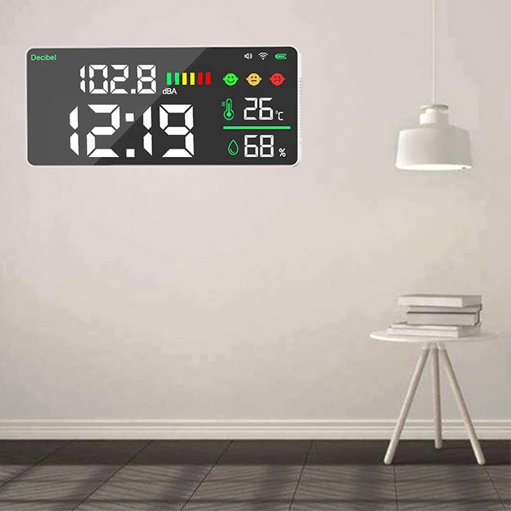 Tuya WiFi Medidor de de Sonido decibelios Digital montado en la Pared Inteligente medidor de Ruido Decibelios Monitor de Temperatura y Humedad Medidor decibelios LED de Pantalla Grande