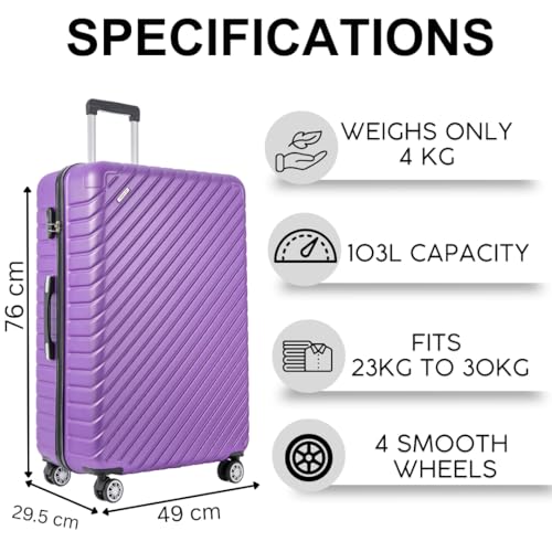 FLYMAX 29" Large Suitcase 4 Wheel Lightweight Luggage Hard Shell Travel Case Hold Check in Fits 23kg - 27kg + 3 Digit Lock Suitcase Large + Telescopic Handle 100 Litre Capacity - Image 4