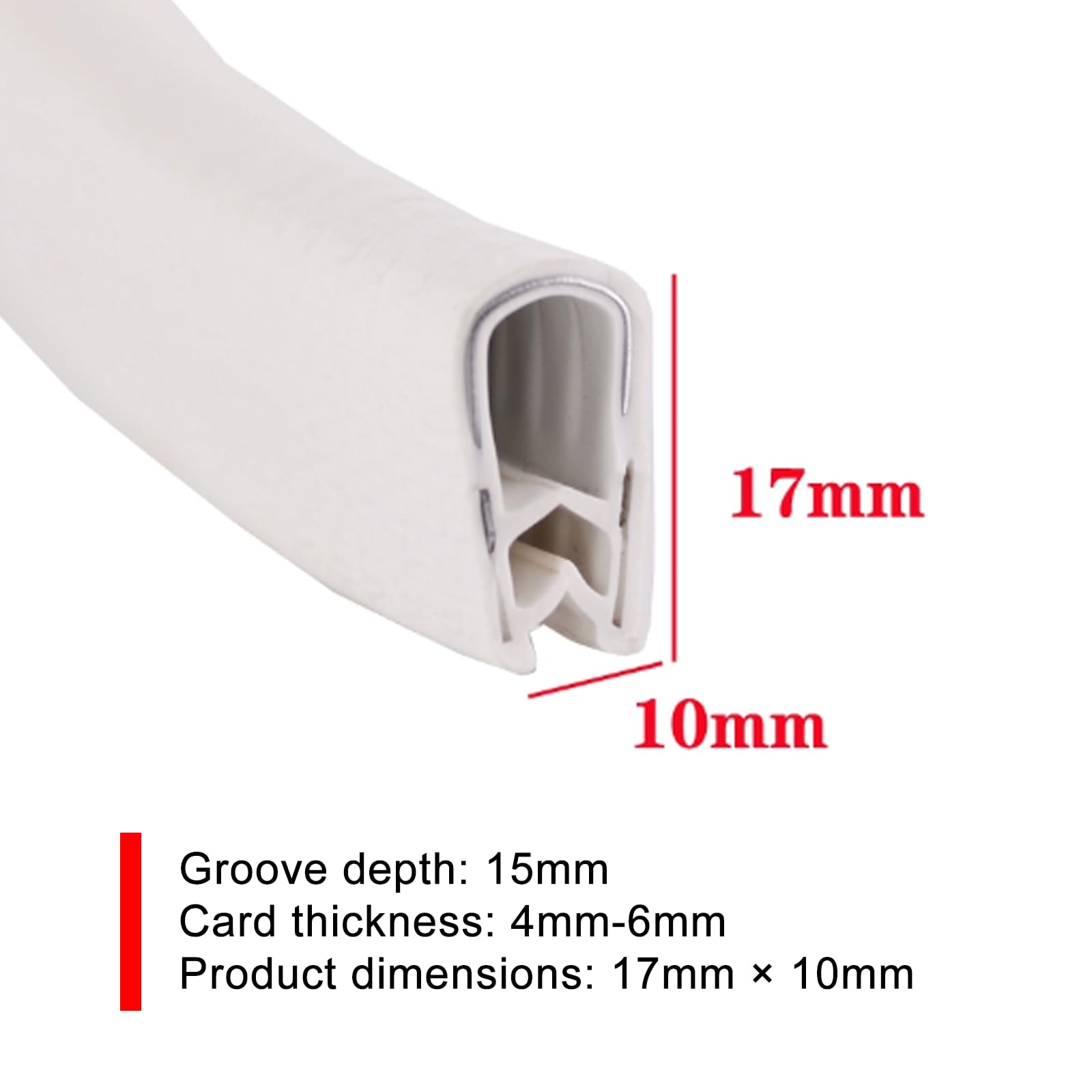 U-förmige Kantenleiste, U-förmige Randleiste aus Gummi mit Metallklammern(2pcs 17mm*10mm)