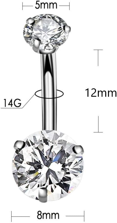 YHMM 14G Surgical Steel Belly Button Rings, Internally Threaded Round CZ Navel Barbell Stud for Women Men