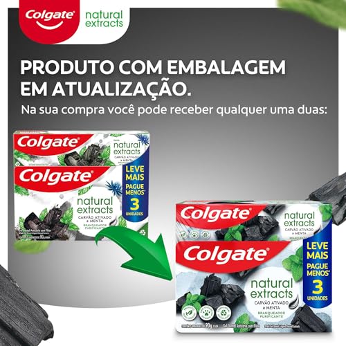 Creme Dental Colgate Natural Extracts Carvão Ativado e Menta 90g 3 unidades
