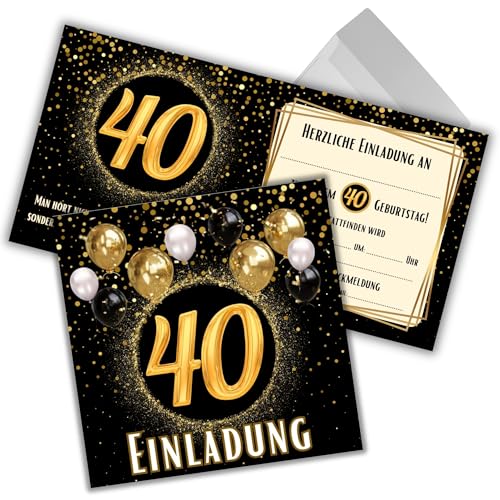JOCERO Einladungskarten 40. Geburtstag – 12 Stück mit Umschlägen – Quadratisch 12x12 cm – Einladungen zum 40. Geburtstag für Männer & Frauen